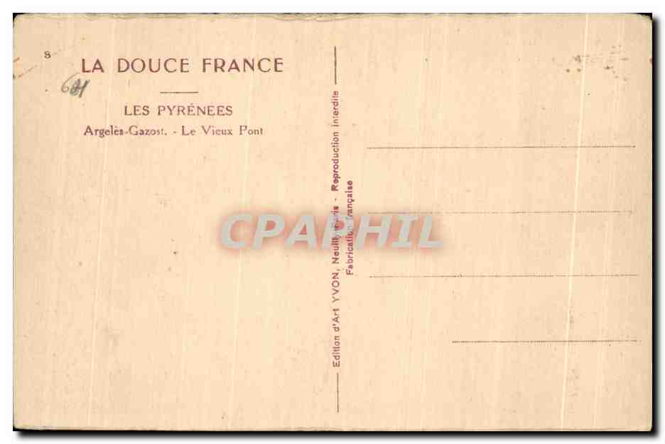Argelès-Gazost — Le Vieux Pont — Édition d'Art YVON — Verso