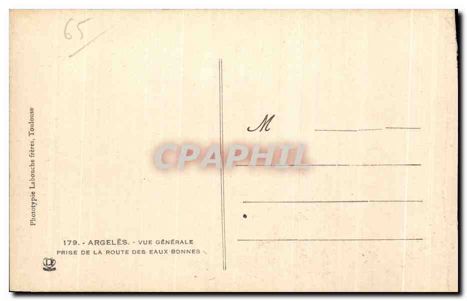 Argelès - Allgemeiner Blick von der Route des Eaux Bonnes — Phototypie Labonche frères, Toulouse, n°179 — Rückseite