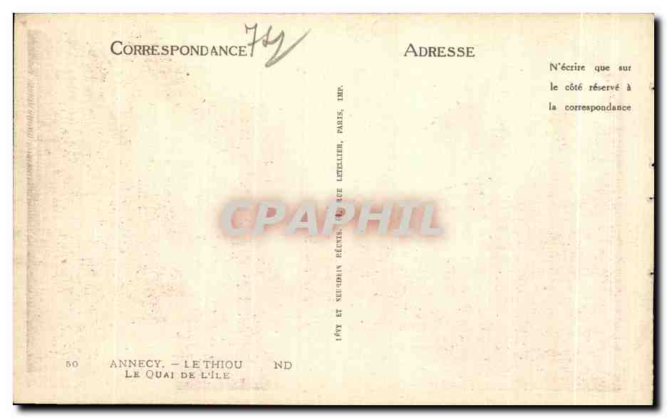 CPA Annecy Le Thiou Le Quai De l ile — Rückseite
