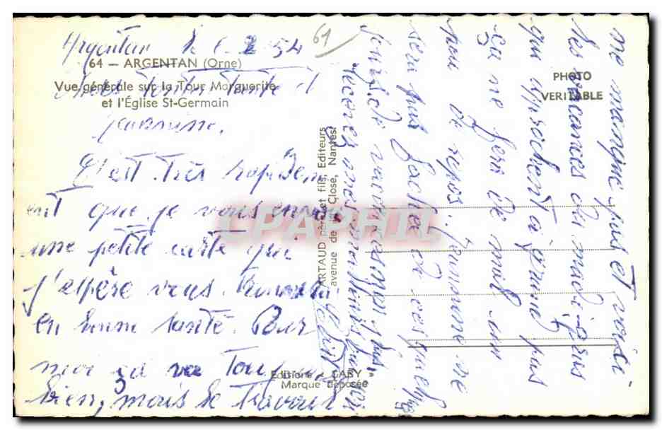 CPA Argentan Vue Generale Sur la Tour Marguerite et l Eglise st germain — Rückseite