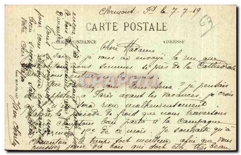 CPA L Auvergne Pittoresque Clermont Ferrand Rue Gras et la Cathedrale  — Rückseite