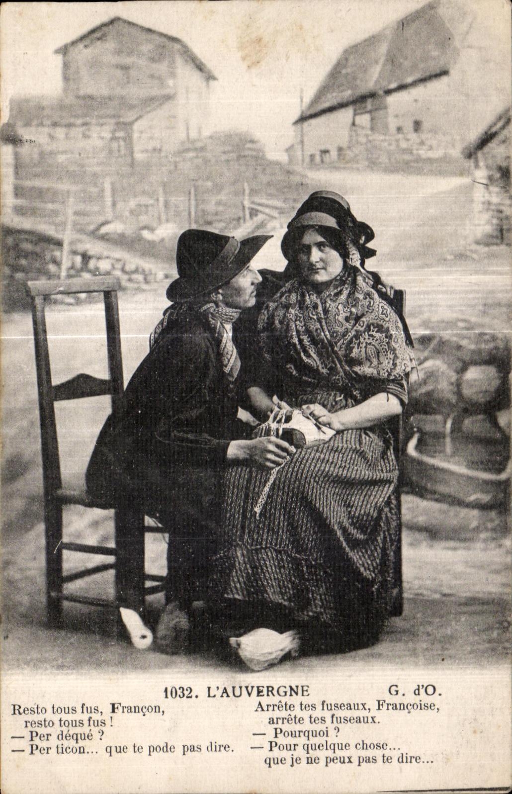 L'Auvergne — scène de couple en costume traditionnel — G. d'O. n° 1032