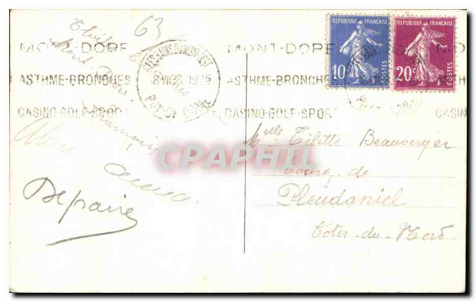 CPA Le Mont Dore Funiculaire du Capucin — Verso