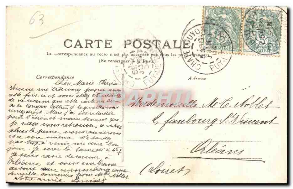 CPA Chatelguyon Vue Generale de la Vieille et du Calvaire — Rückseite