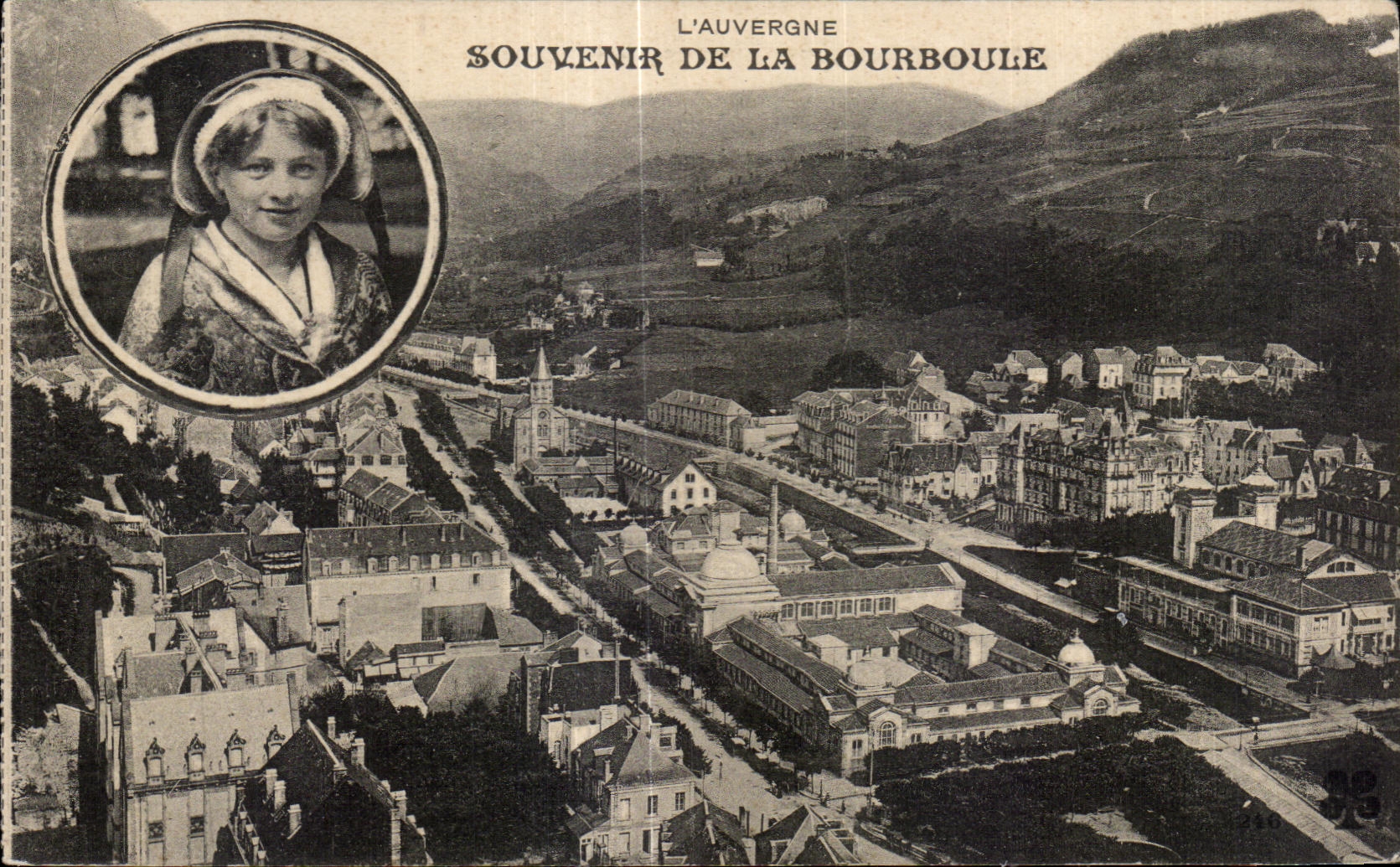 La Bourboule — vue aérienne avec portrait féminin — L'Auvergne
