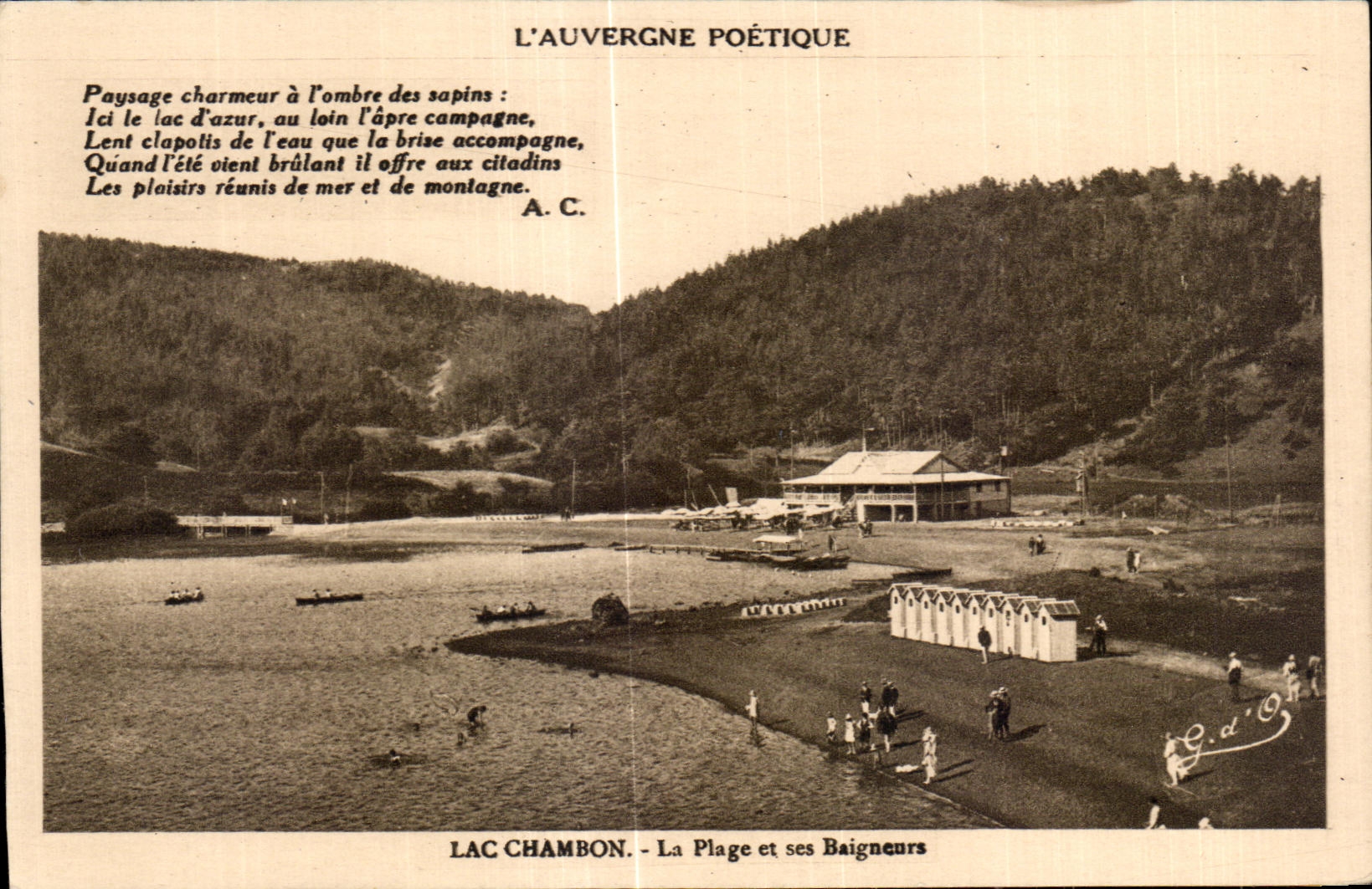 Lac Chambon - La Plage et ses Baigneurs — L'Auvergne Poétique, édit. G. d'O.