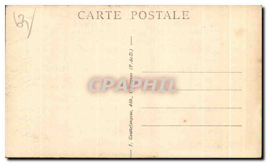 Deux hommes et une femme en costume d'Auvergne — scène humoristique — G. D'O., 1913 — Verso