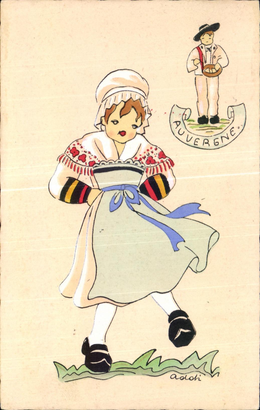 Femme et homme en costume traditionnel — Auvergne — Adolphi