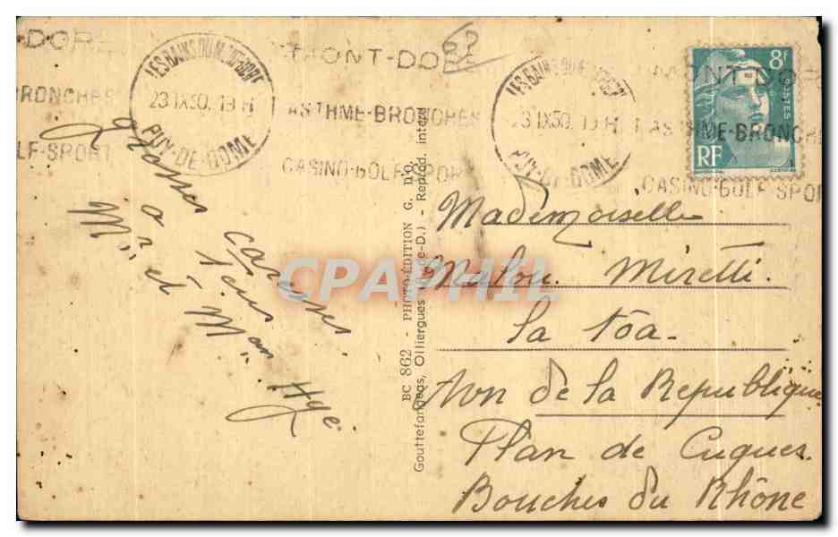 CPA L Auvergne Le Mont Dore Salon Du Capucin Cure D air — Verso