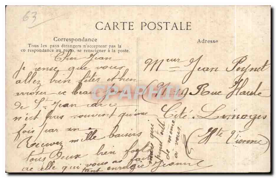 CPA L Auvergne Pittoresque Jeune Coupie de Paysans Foklore Costume  — Verso