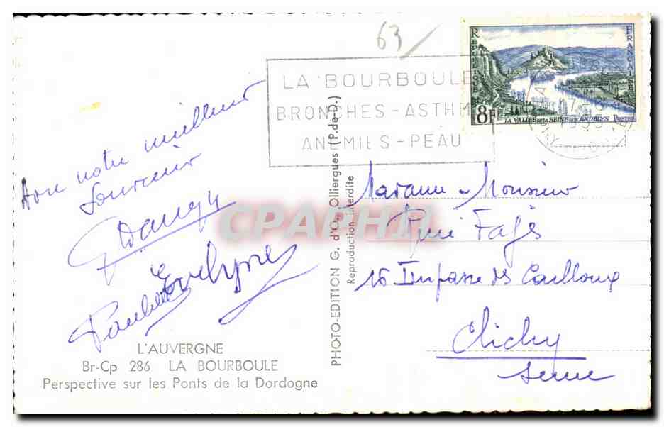 Banned'Ordanche — Vue sur la Dordogne avec ponts — GdO — Verso