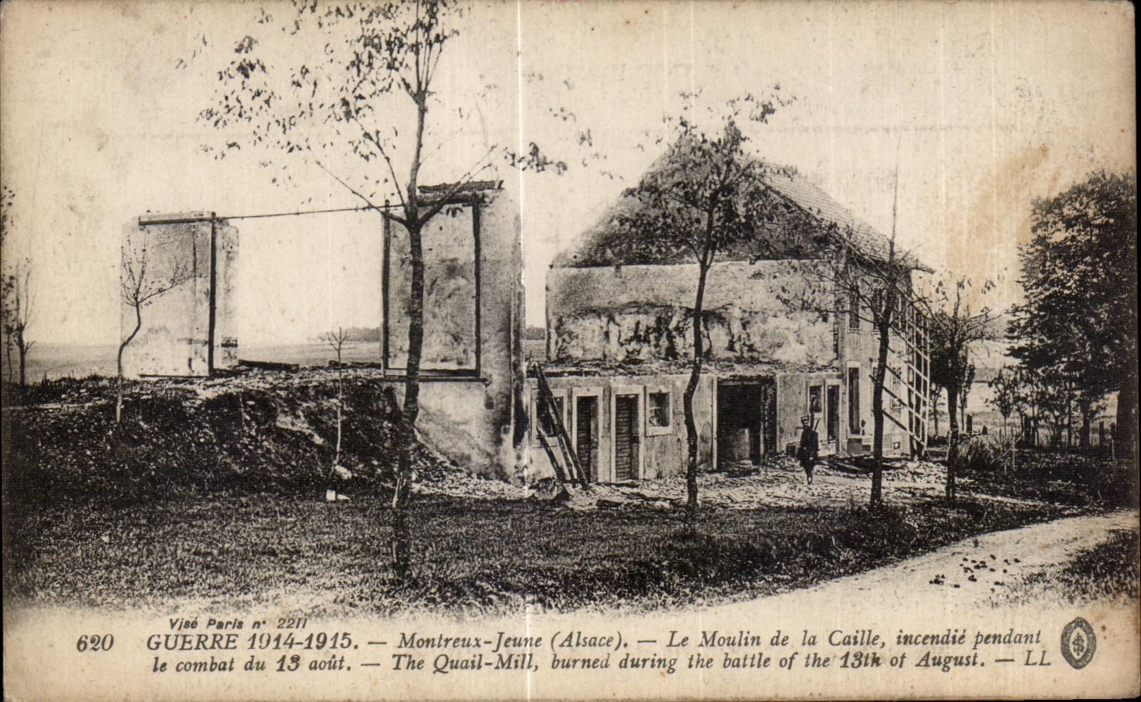 Montreux-Jeune (Alsace) — Le Moulin de la Caille incendié pendant le combat du 13 août 1914-1915 — Vjase Paris n° 2211