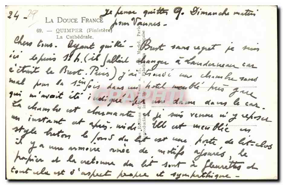 CPA Quimper Finistere La Castedrale — Rückseite