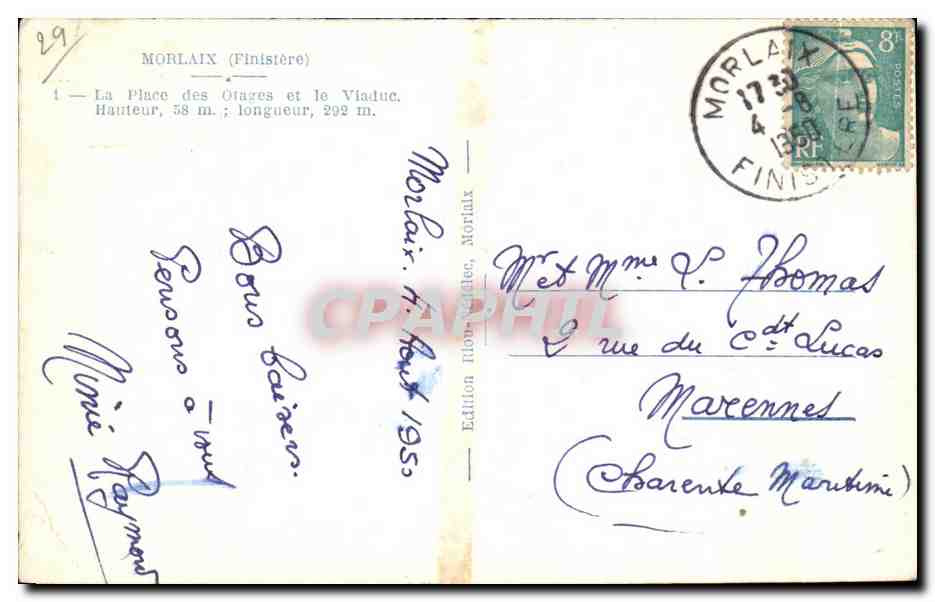 CPA Morlaix Finistere Le Viaduc  — Rückseite