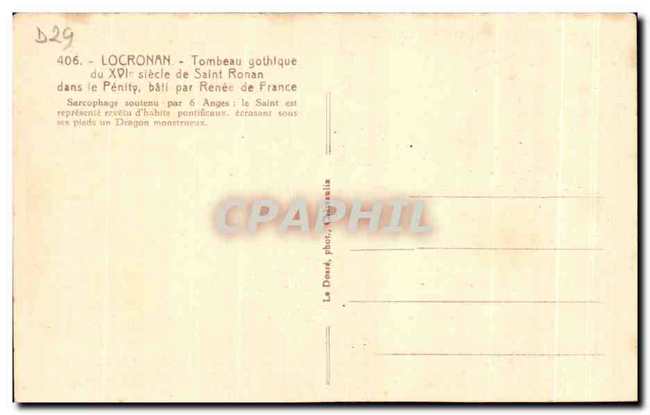 CPA Locronan Tombeau gothique du XVI siecle de Saint Ronan dans le Penity bati par Renee de France — Rückseite