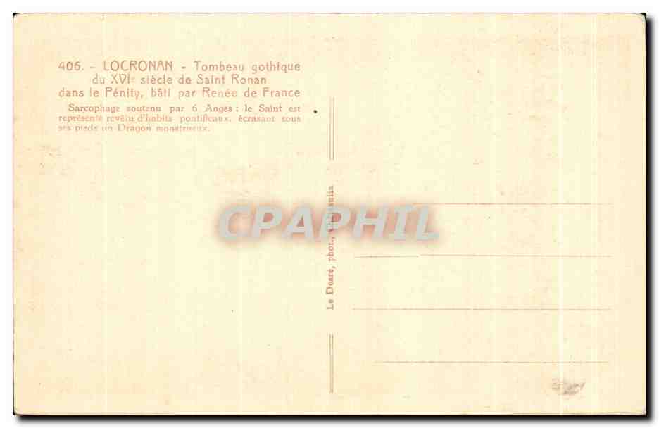 CPA Locronan Tombeau gothique du XVI siecle de Saint Ronan dans le Penity bati par Renee de France — Rückseite