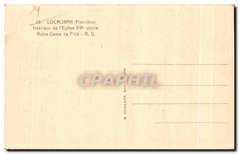 CPA Locronan Finistere Interieur de I Eglise XVe Siecle Norte Dame de Pille — Rückseite