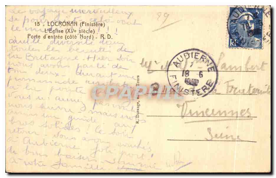 CPA Locronan Finistere L Eglise XVe Siecle Porte d entree cote Nord — Rückseite