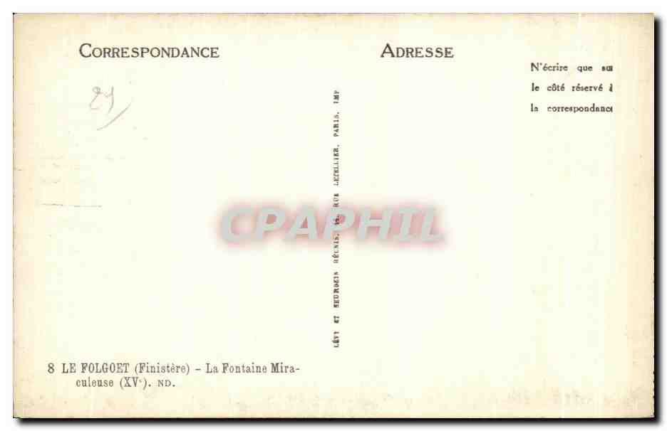 CPA Le Folgoet Finistere La Fontaine Miraculeuse — Rückseite