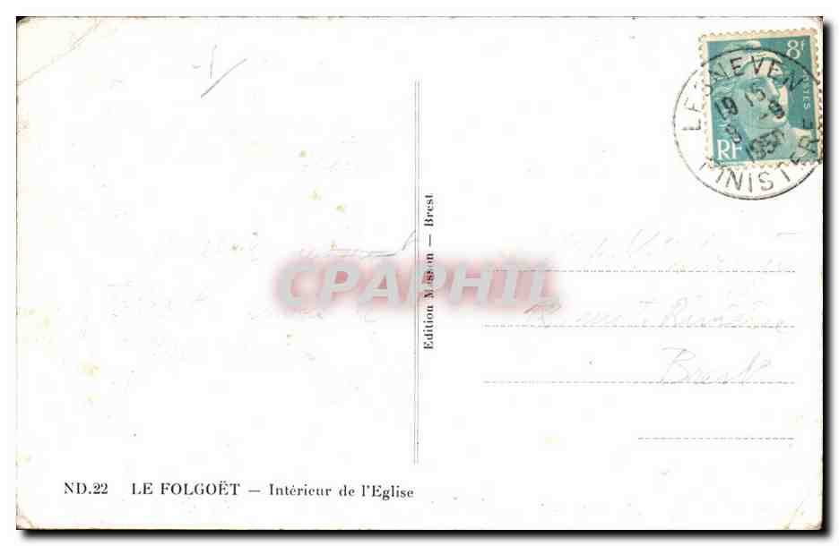 CPA Le Folgoet Interieur de I Eglise — Rückseite