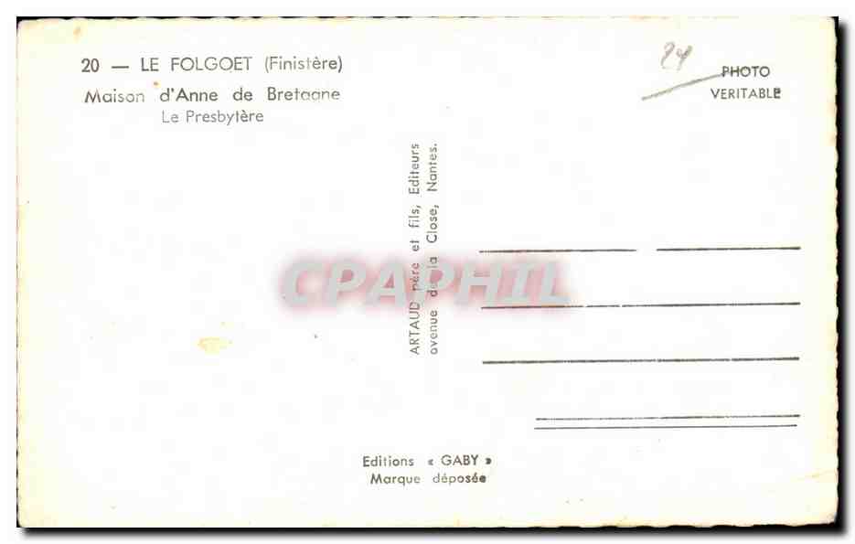 Le Folgoët (Finistère) — Maison d'Anne de Bretagne — Éditions Gaby — Rückseite