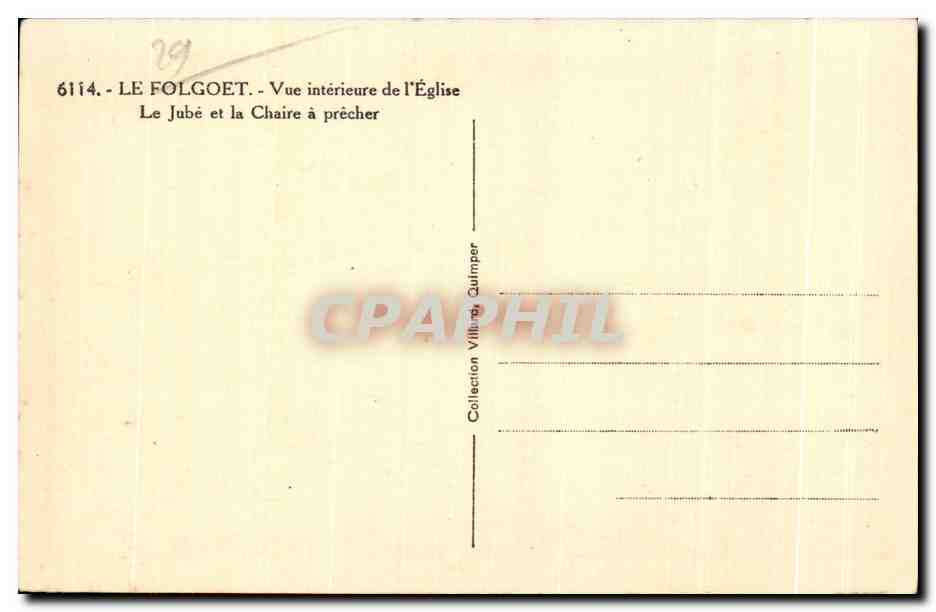 CPA Le Folgoet Vue interieure de I Eglise Le Jube et La Chair a precher — Rückseite