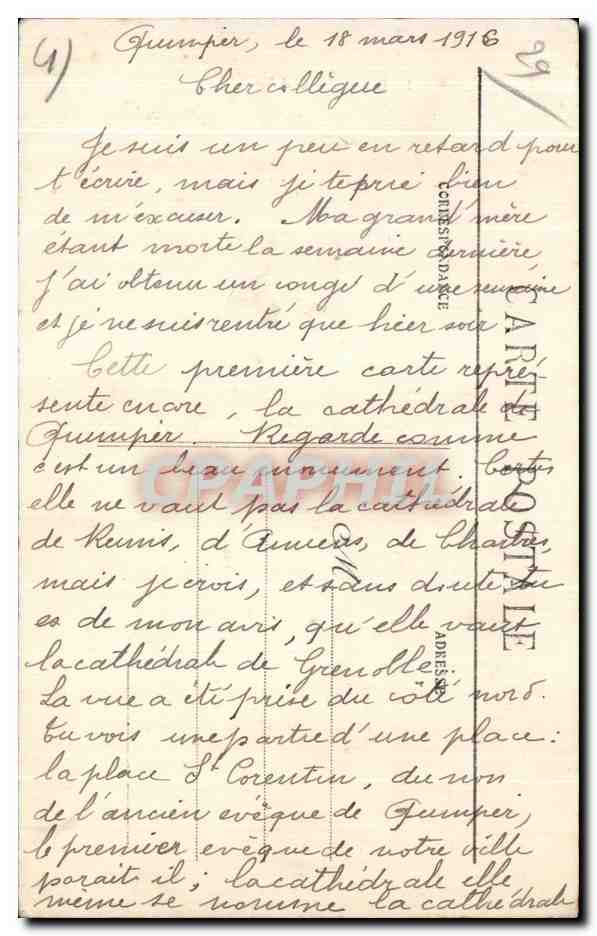CPA Quimper La Cathedrale Cote Nord — Rückseite