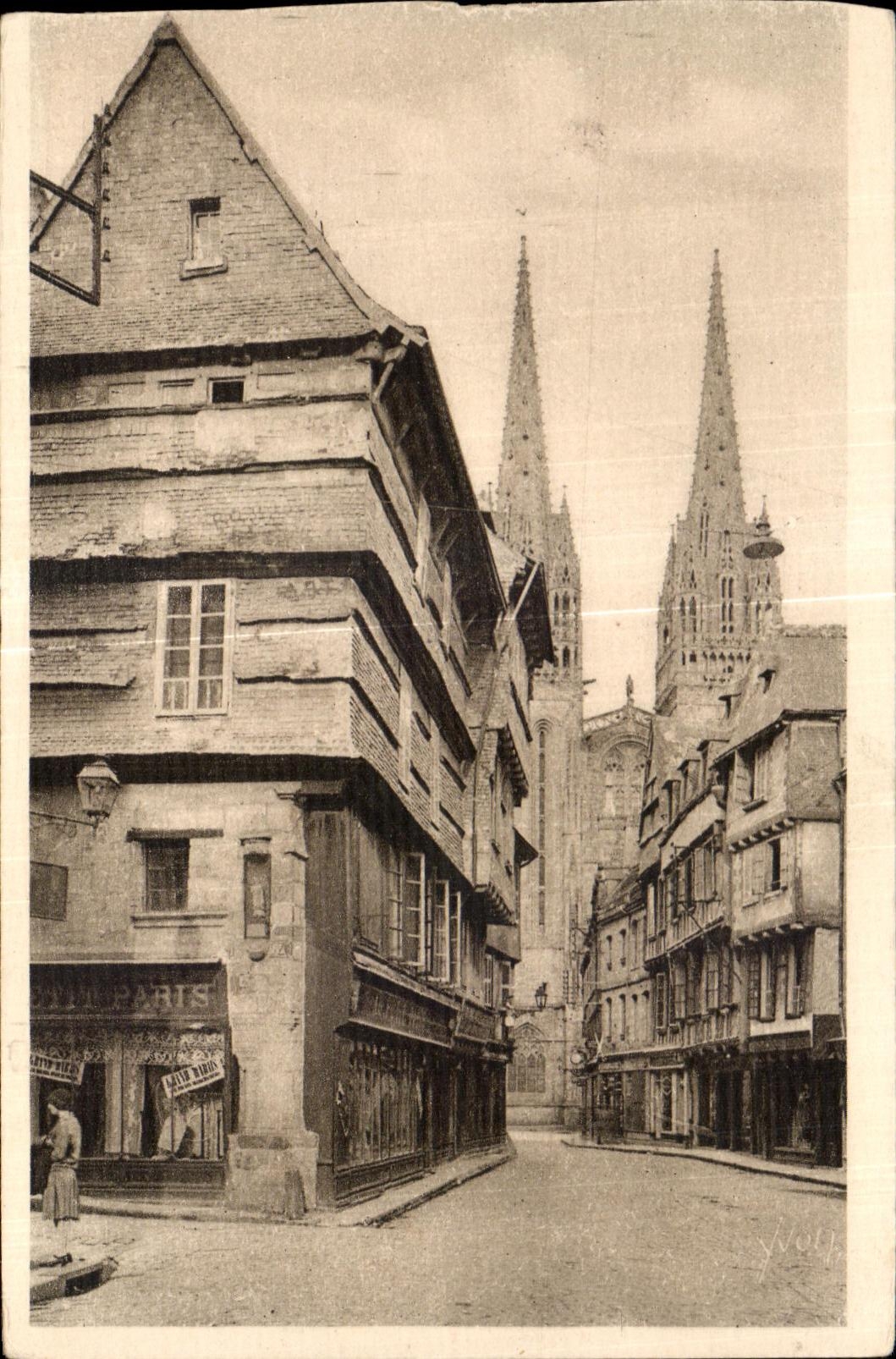 Antike Ansichtskarte Quimper Finistere Alte Häuser der Rue Kereon