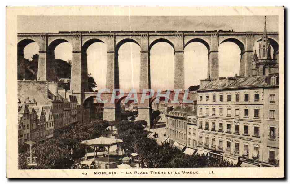 CPA Morlaix La Place thiers et le viaduc