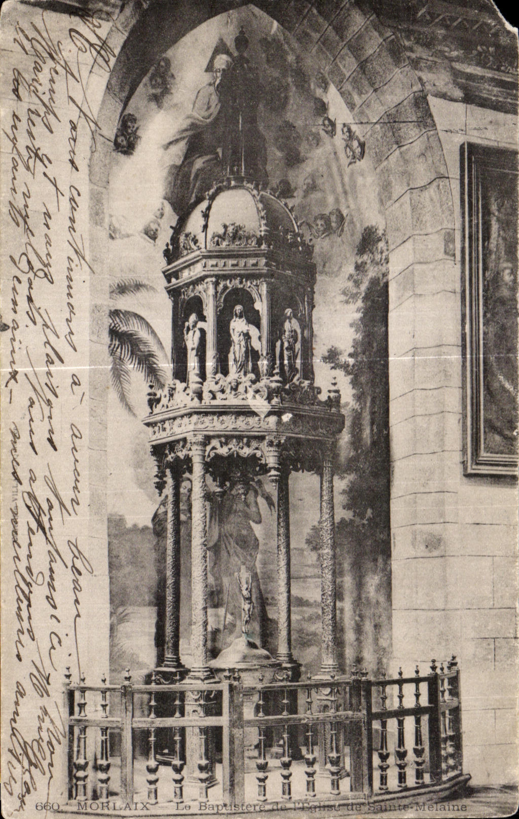 Morlaix — Le Baptisterie de l'Église de Sainte-Melaine — CPA n°660