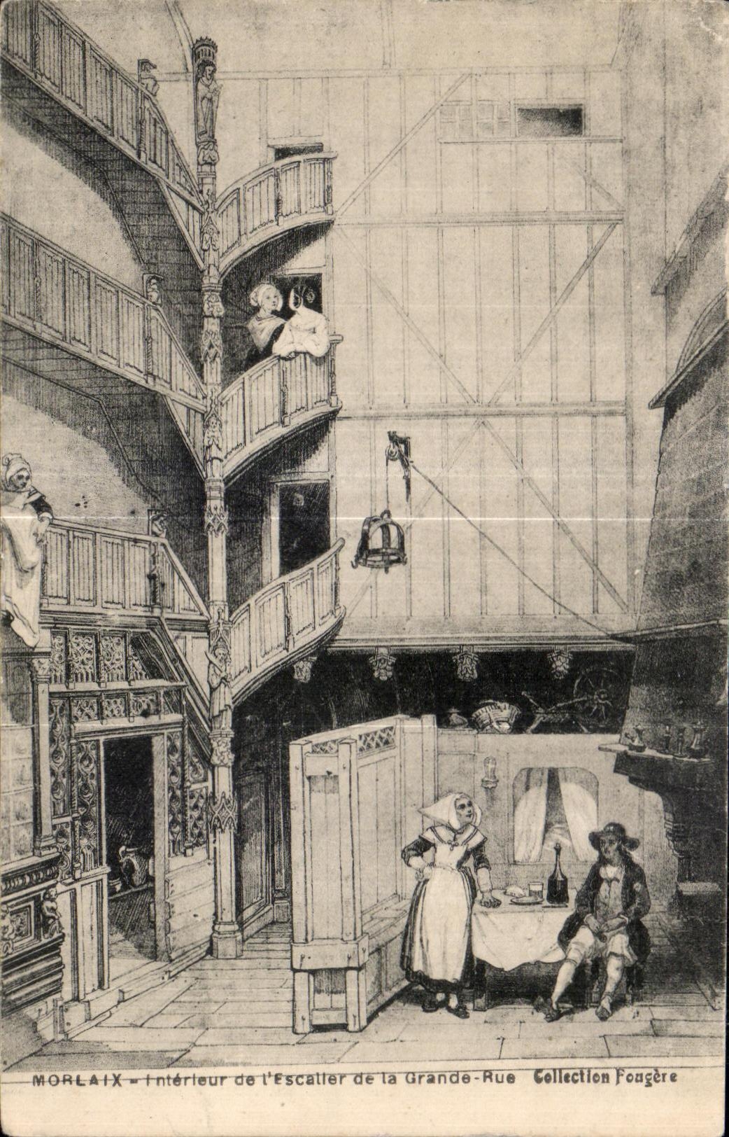 CPA Morlaix Interieur de l Escalier de la Grande Rue 