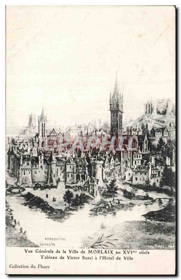 CPA Vue Generale de la Ville de Morlaix au XVI siecle Tableau de Victor Surel a l Hotel de Ville