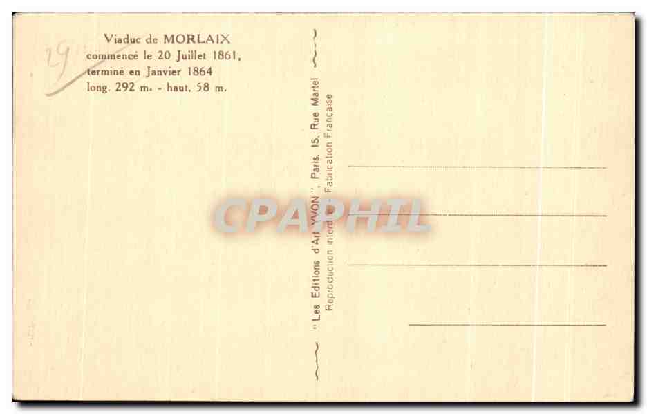 CPA Morlaix Le Clocher St Melaine sous une arche du viaduc — Rückseite