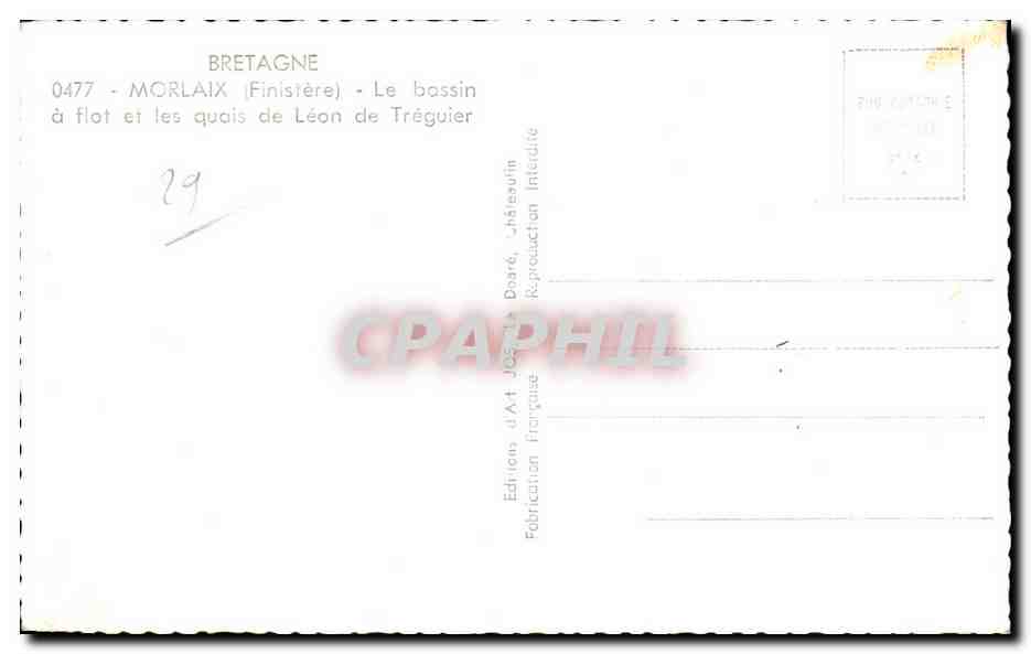 CPA Morlaix Le bassin a flot et les quais de Leon de Treguier — Rückseite