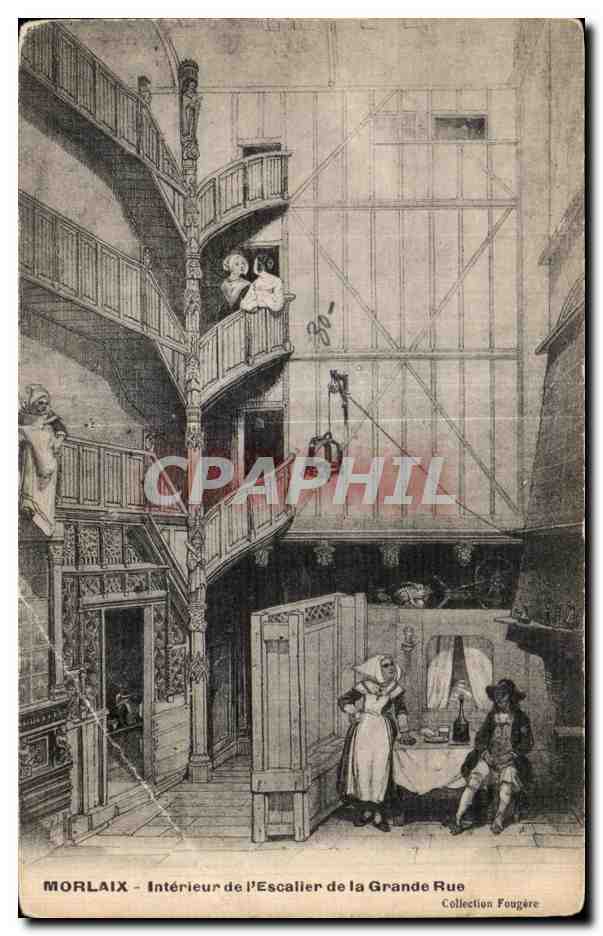 CPA Morlaix Interieur de l Escalier de la Grange Rue