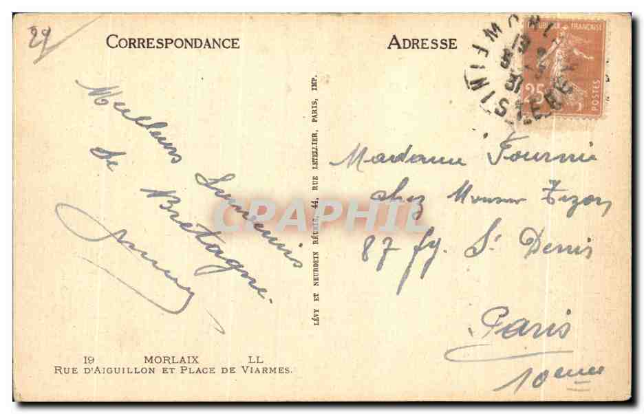 CPA Morlaix Rue D Aiguillon et Place de Viarmes — Rückseite