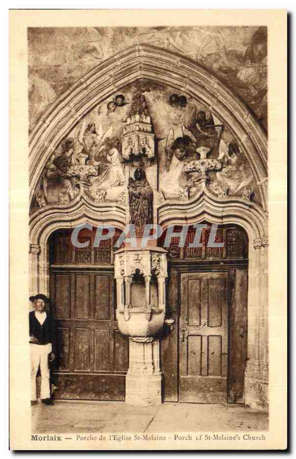CPA Morlaix Porche de l Eglise St Melaine 