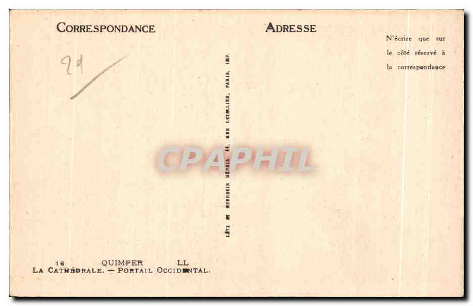CPA Quimper La Cathedrale Portail Occidental — Rückseite