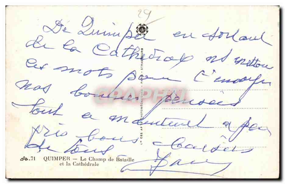 CPA Quimper Le Champ de Bataille et la Cathedrale — Rückseite