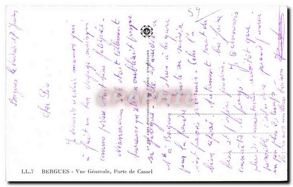 CPA Bergues Vue Generale Porte de Cassel — Back