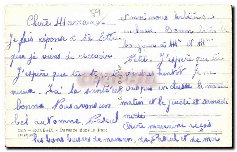 CPA Roubaix Paysage dans le Parc Barbieux — Rückseite