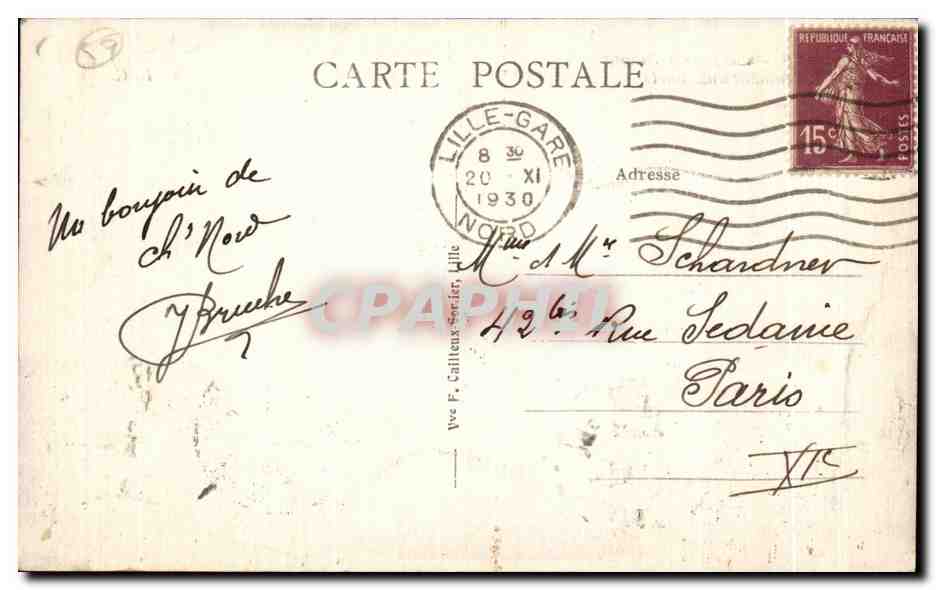 CPA Lille Le Palais Rihour et le Monument aux Morts — Rückseite