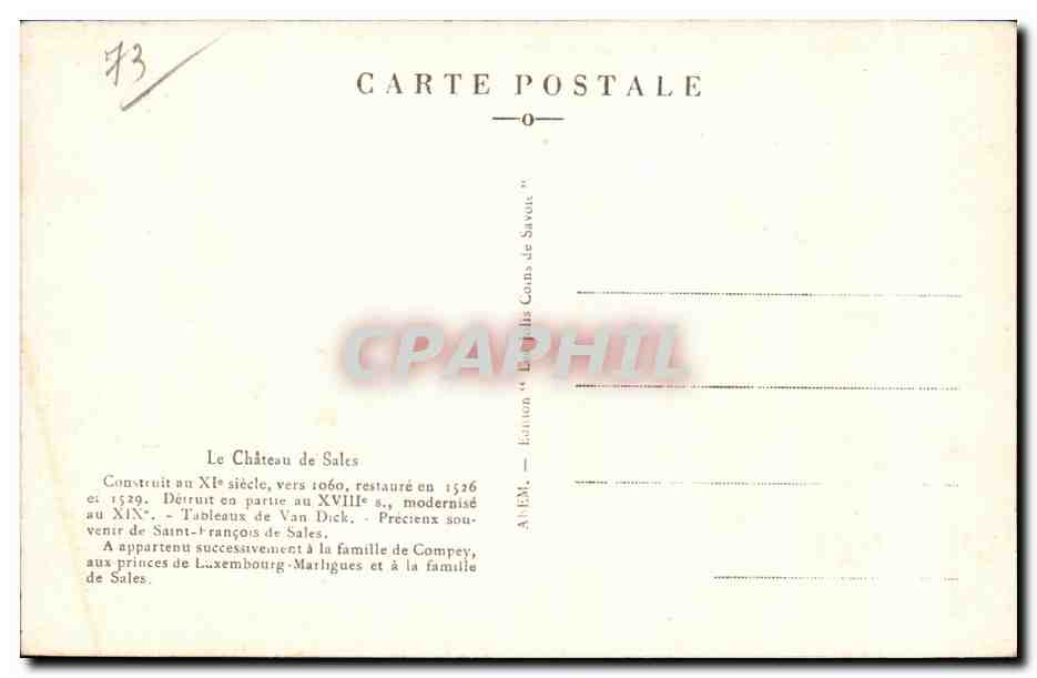 CPA Les Jolis Coins De Savoie Thorens Le Chateau de Sales — Rückseite