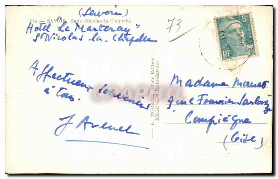 CPA Savoie Saint Nicolas la Chapelle — Rückseite