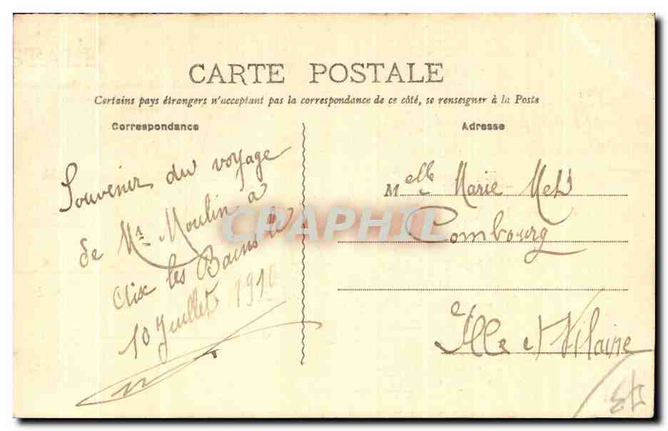 CPA Aix Les Bains Hotel du Centre  — Verso