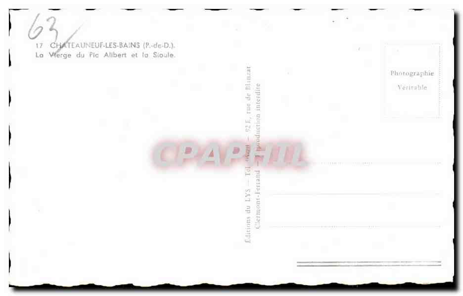 CPA Chateauneuf Les Bains Vierge du Pic Atibert et la Sioule — Rückseite