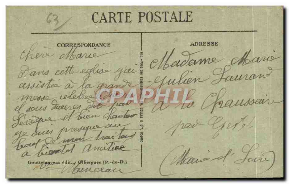 CPA Clermont Ferrand Rue des Gras et Cathedrale  — Rückseite