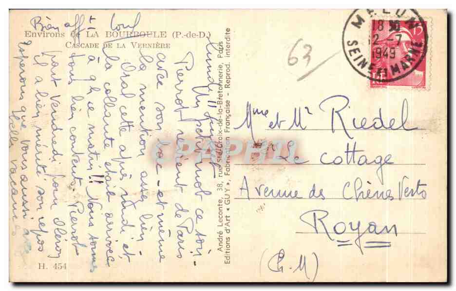 CPA environs de La Bourboule Cascade De La Verniere Enfants — Rückseite
