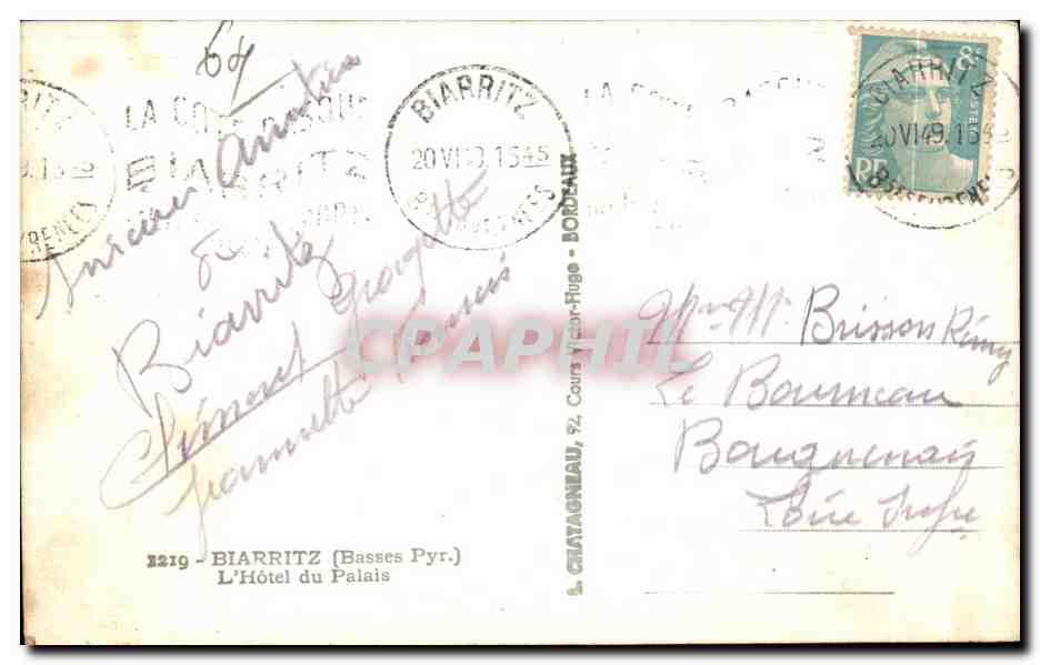 CPA Biarritz L Hotel du Palais — Verso