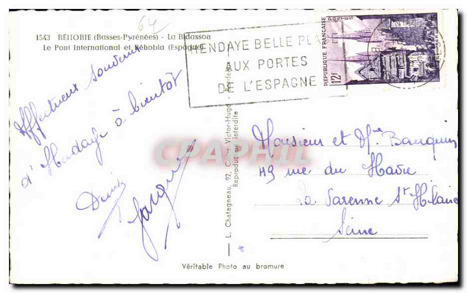 Béthiobie (Basses-Pyrénées) — Le Pont International et Réhobla (Espagne) — Elcé — Reverso
